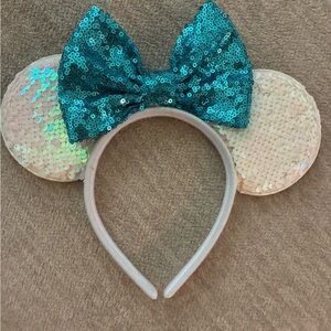 Sequin Mouse Ear Headband with Teal Bow